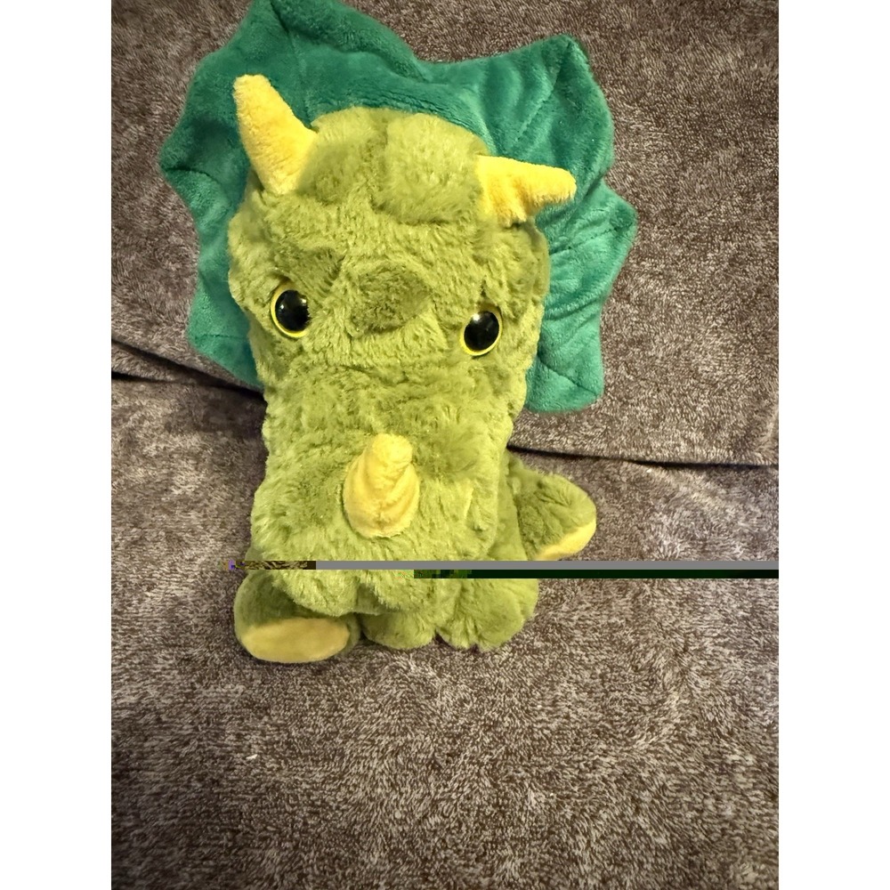 Goffa Plush Triceratops Dinosaur Green Yellow Stuffed Animal 10.5"